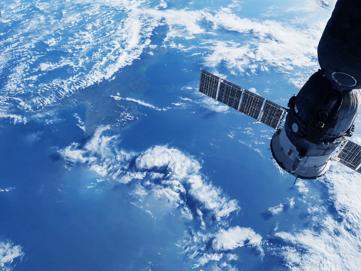 A,Space,Satellite,Above,The,Earth's,Surface.,Elements,Of,This